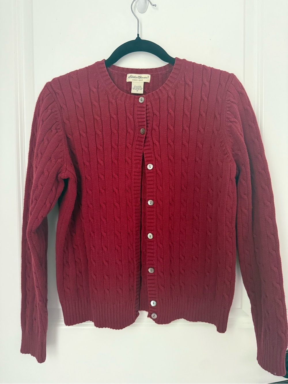 Eddie Bauer Classic Cotton Cable-Knit Cardigan Sweater - Red